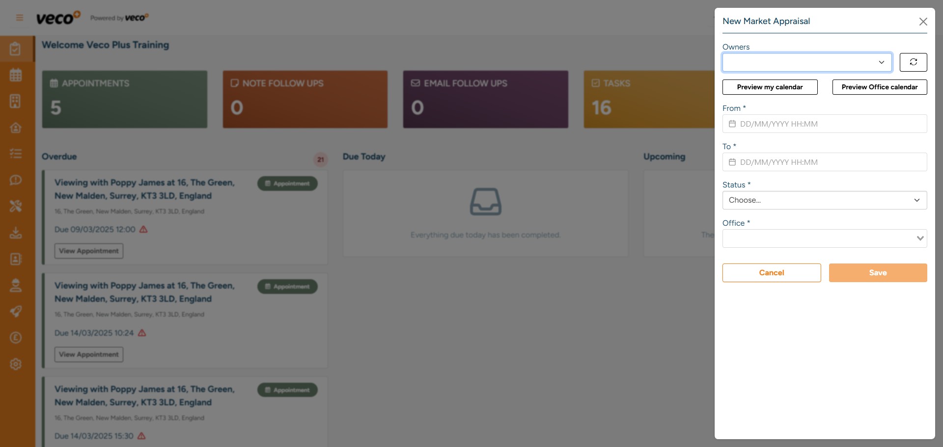 Once the Property and Owner have been saved, you will be prompted to add a ‘New Market Appraisal’
