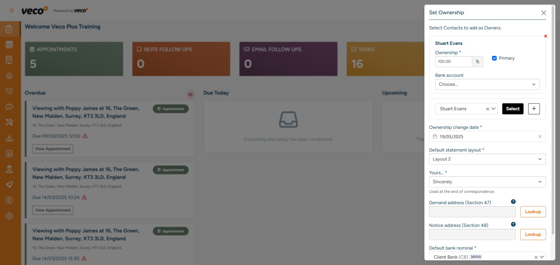 If there is more than one Owner, you can select the ‘+’ icon and add an additional Owner and their details. ‘Ownership’ will allow you to specify what percentage of ownership each Owner has, and you can also select a ‘Primary Owner’