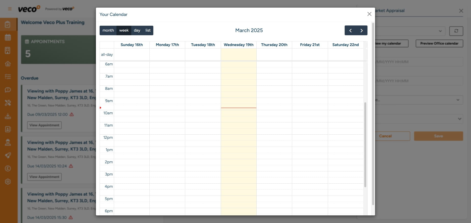 The calendar will open and you can select the date and time of the appointment