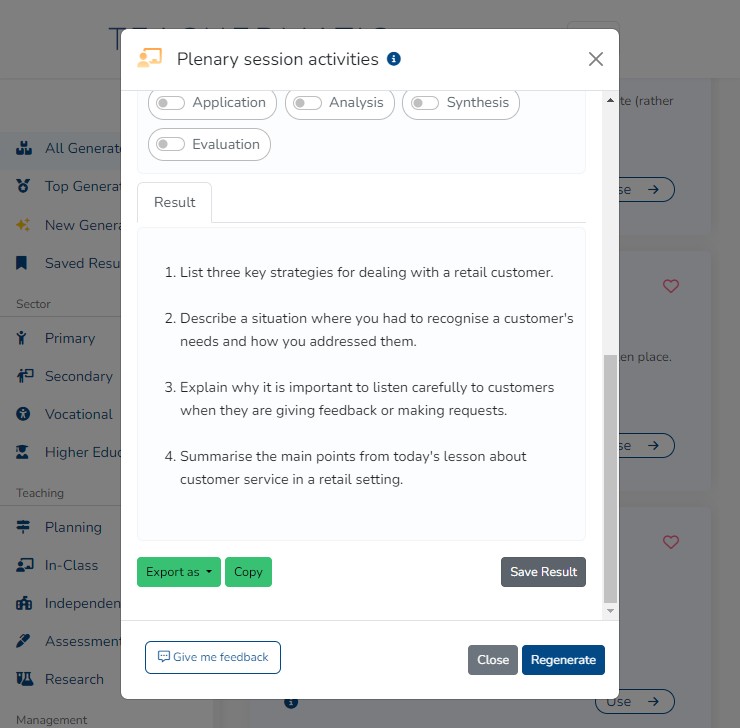 The result will be displayed, and if you're happy with it you can click the Save button, so you can veiw the result again another time.