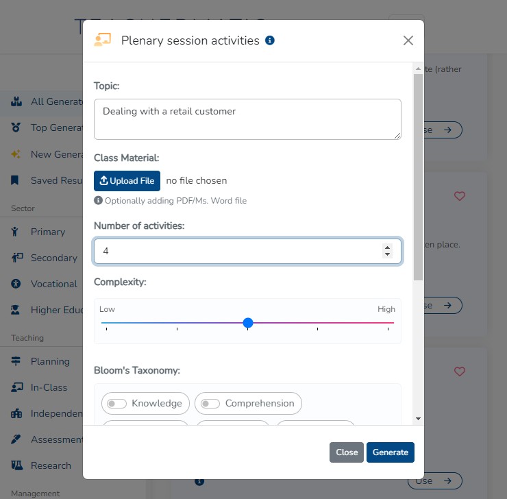 Choose lower or higher complexity (in the central position, the slider has no effect either way)