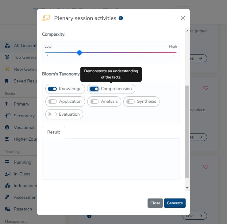 Click on "Generate" to send the request to the Artificial Intelligence system.