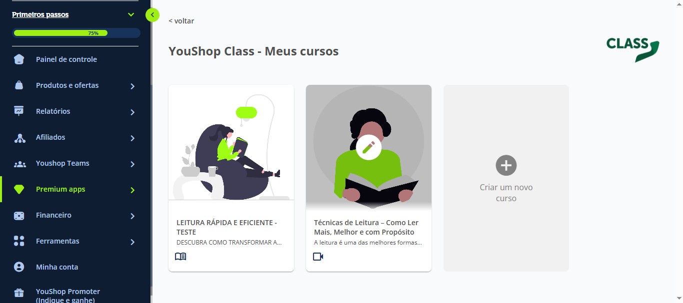 Clique no curso que você criou.
