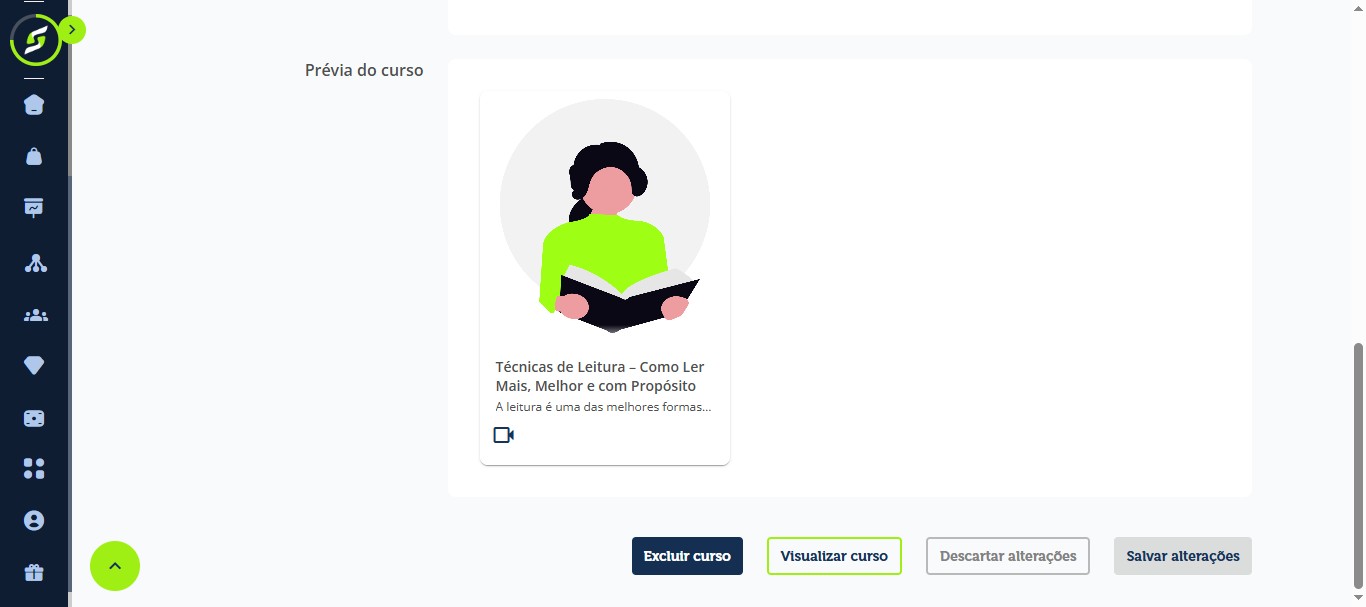 Clique em "Excluir curso".