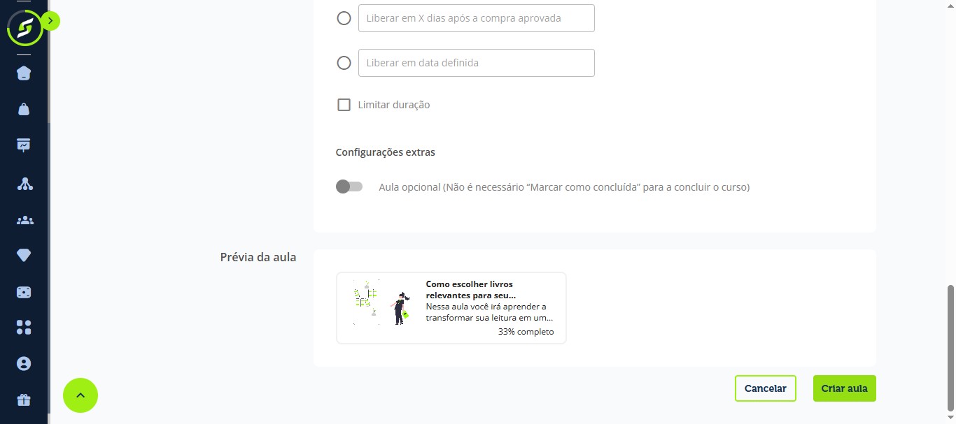 Clique em "Criar aula".