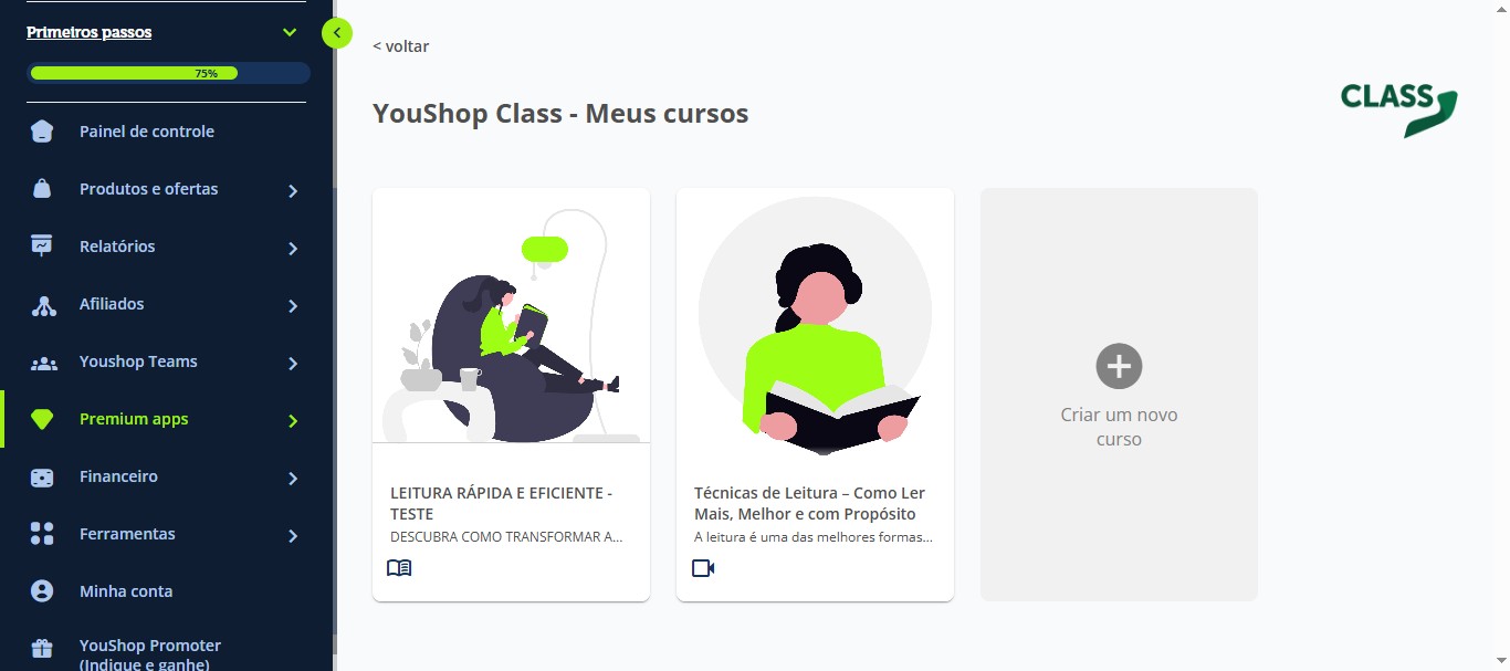 Clique no curso que deseja visualizar para acessar o conteúdo.
