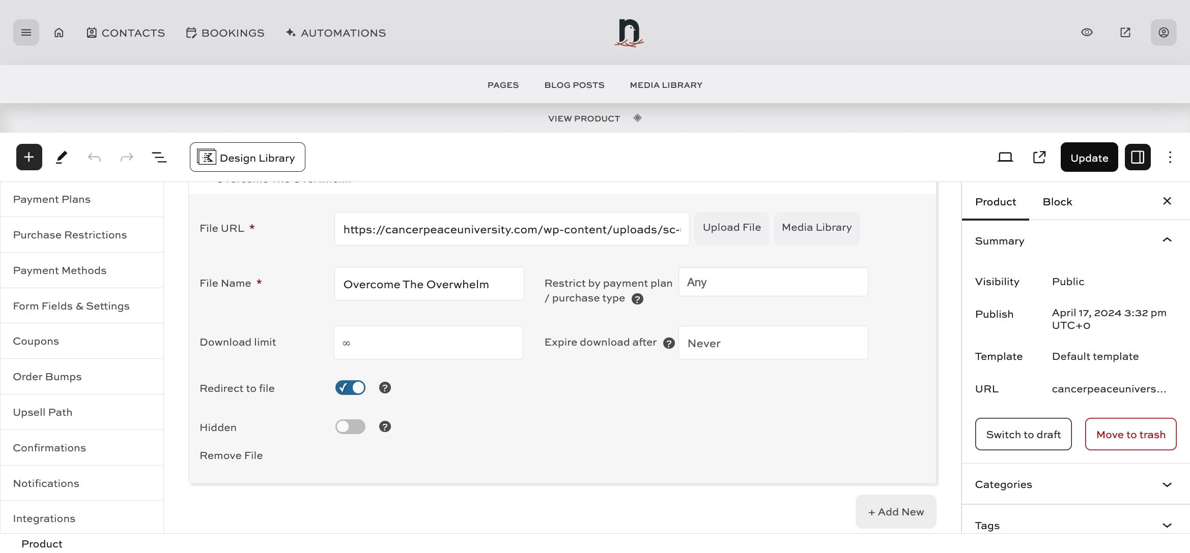 Click on "Update" to save
