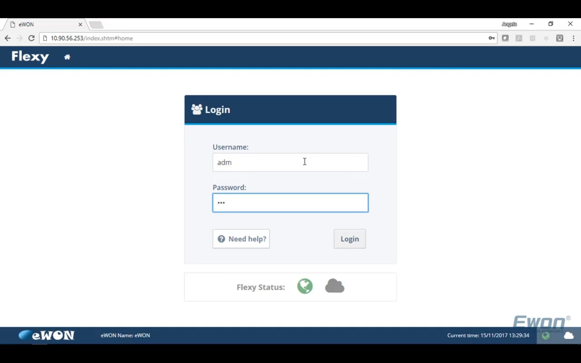 Log into your Flexy using its login credentials. By default, the login credentials will be Username: **adm**/Password: **adm**.
For newer Flexys, the default adm password has been replaced with a unique password located on the Flexy's label.