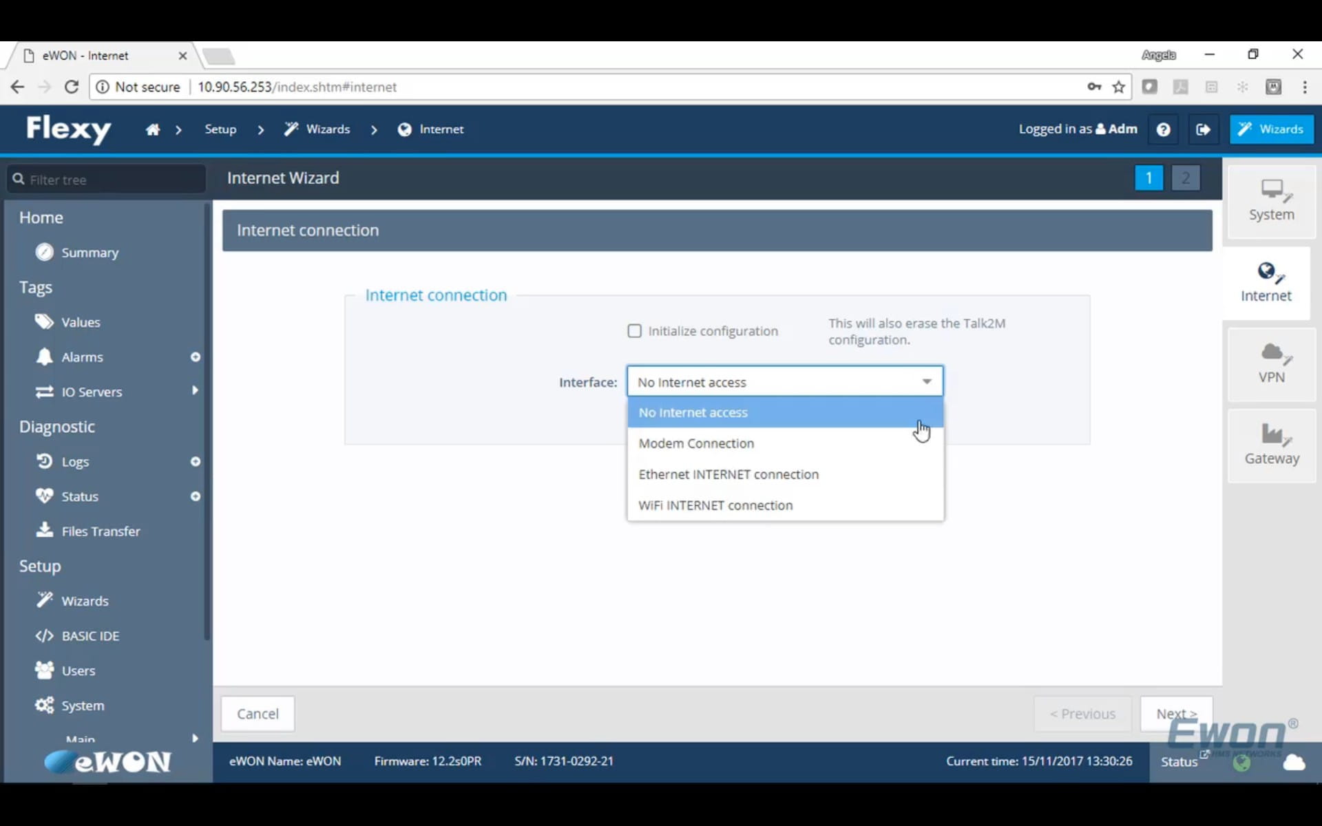 Select your WAN Interface (Internet source) in the Interface drop down