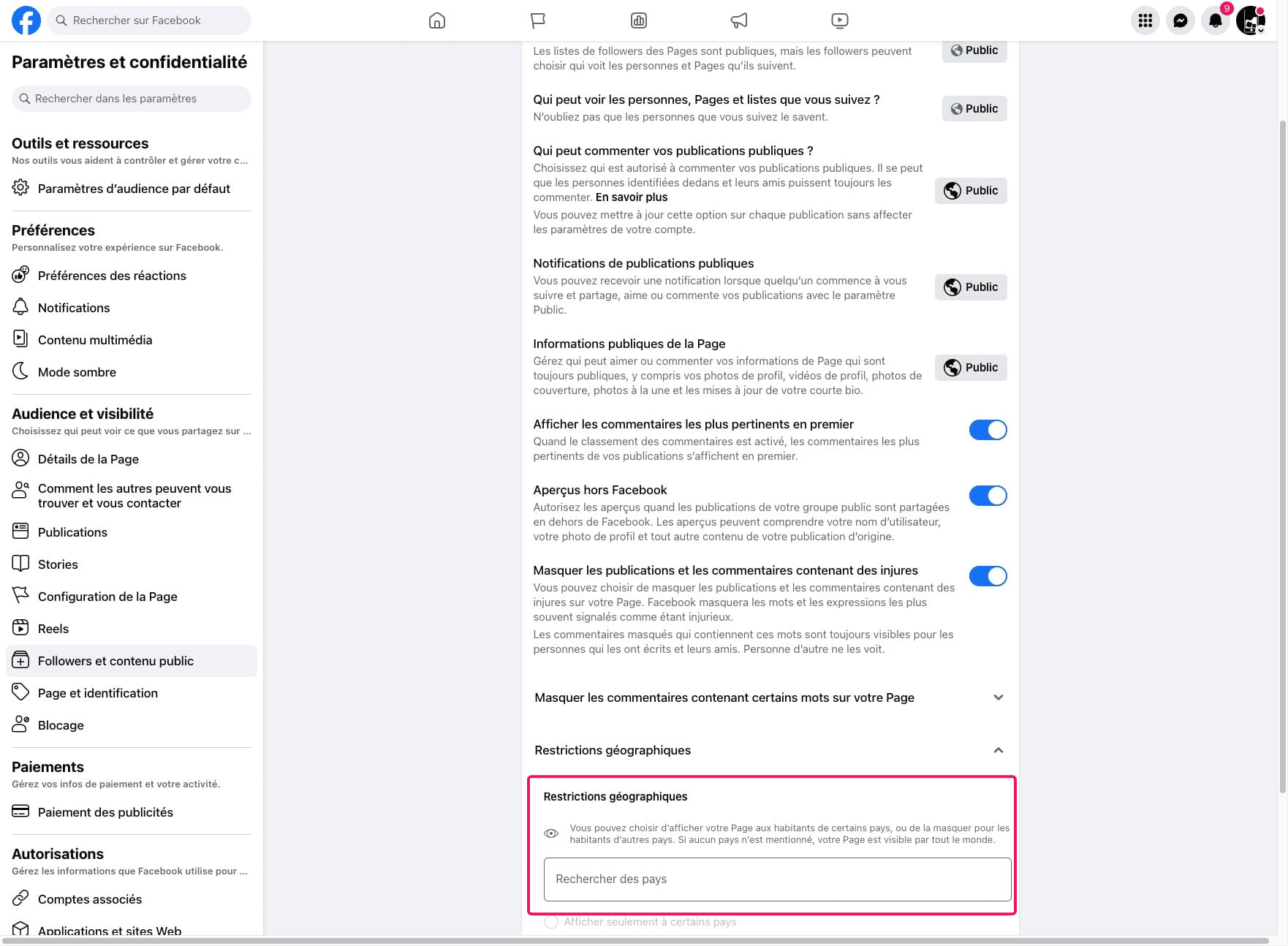 Cliquer sur le champ de recherche et commencer à taper les lettres du ou des pays voulurs.