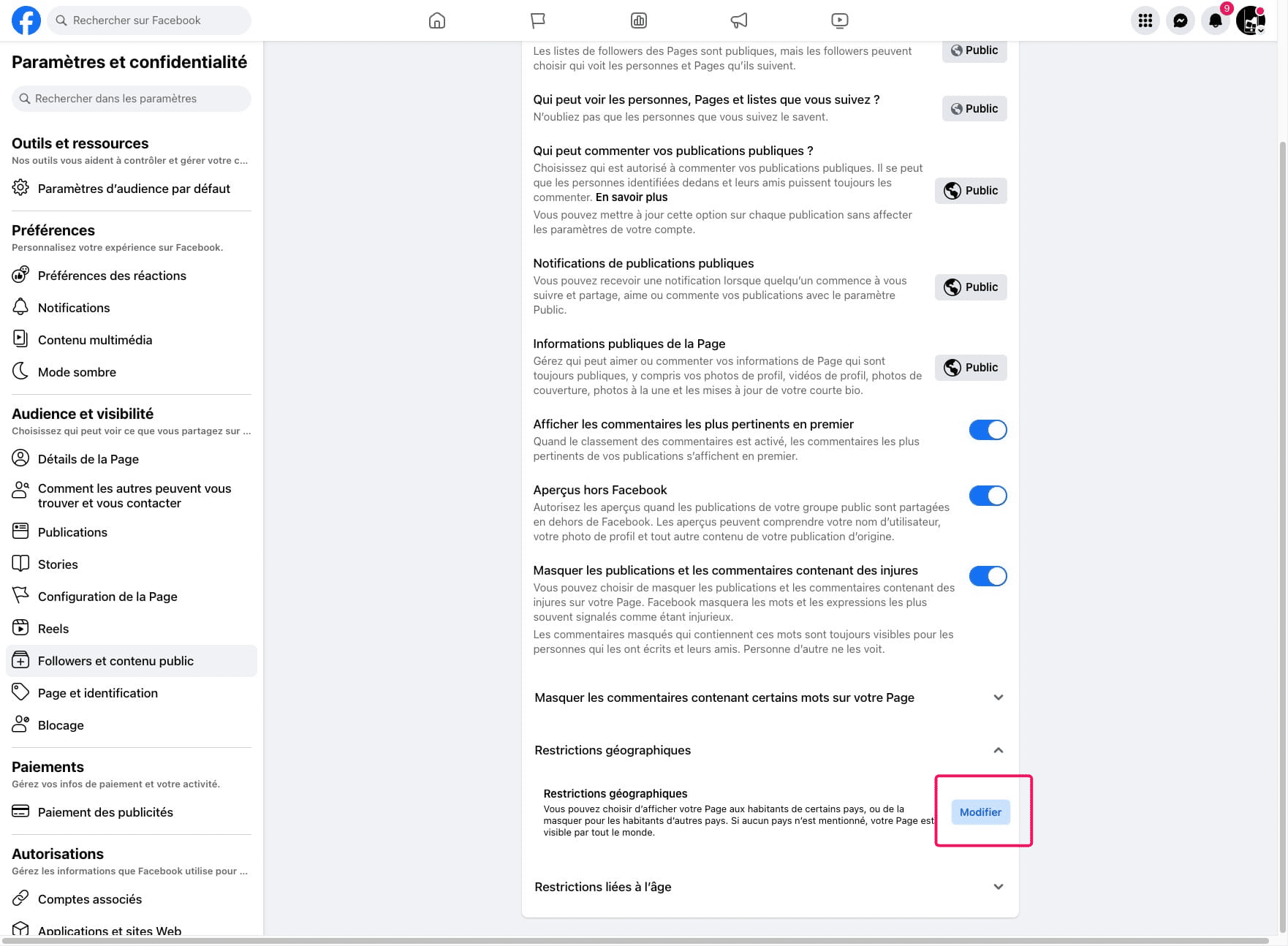 Cliquer sur "Modifier"