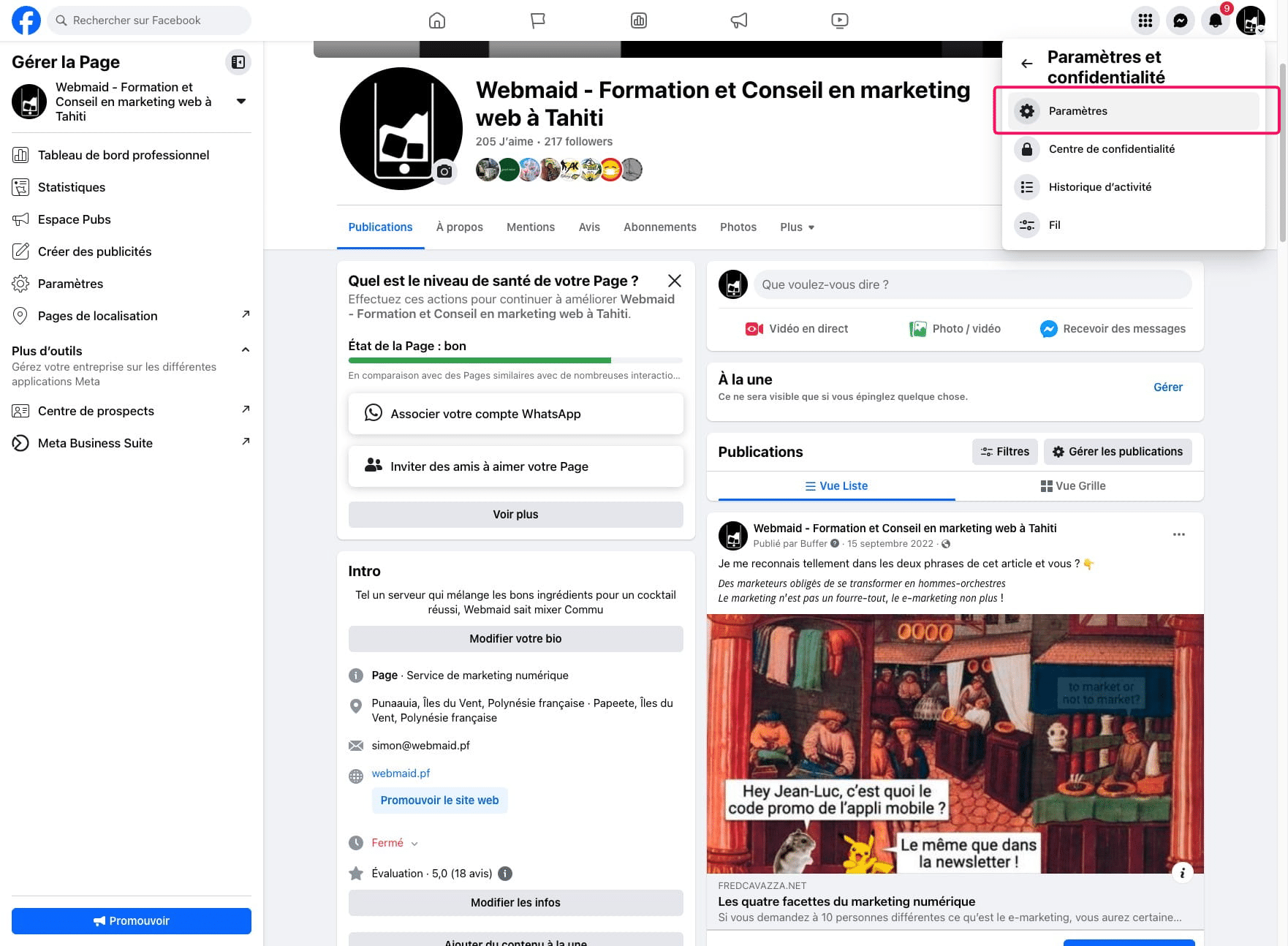Cliquer sur "Paramètres"