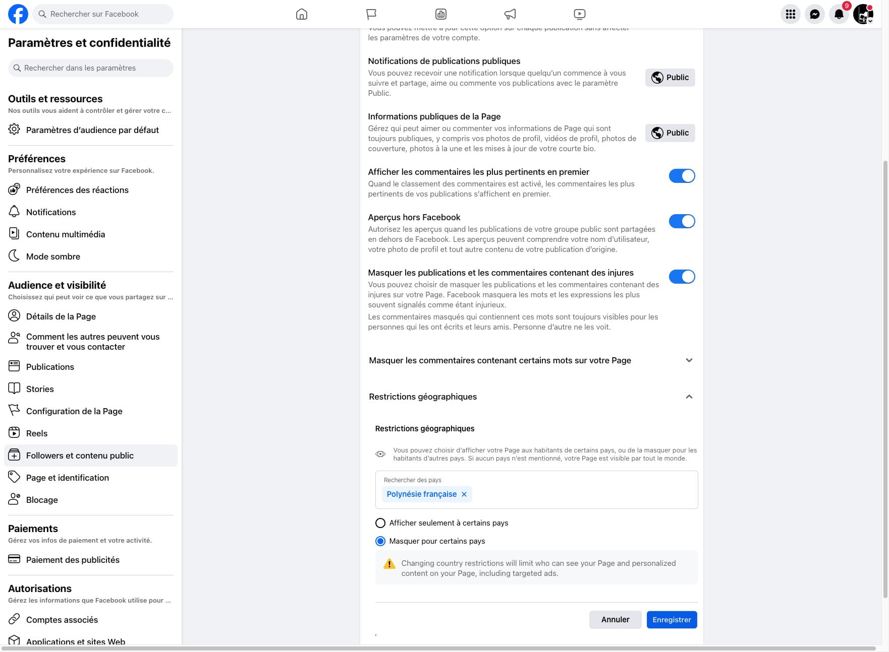 Cliquer sur  "Enregistrer" pour confirmer