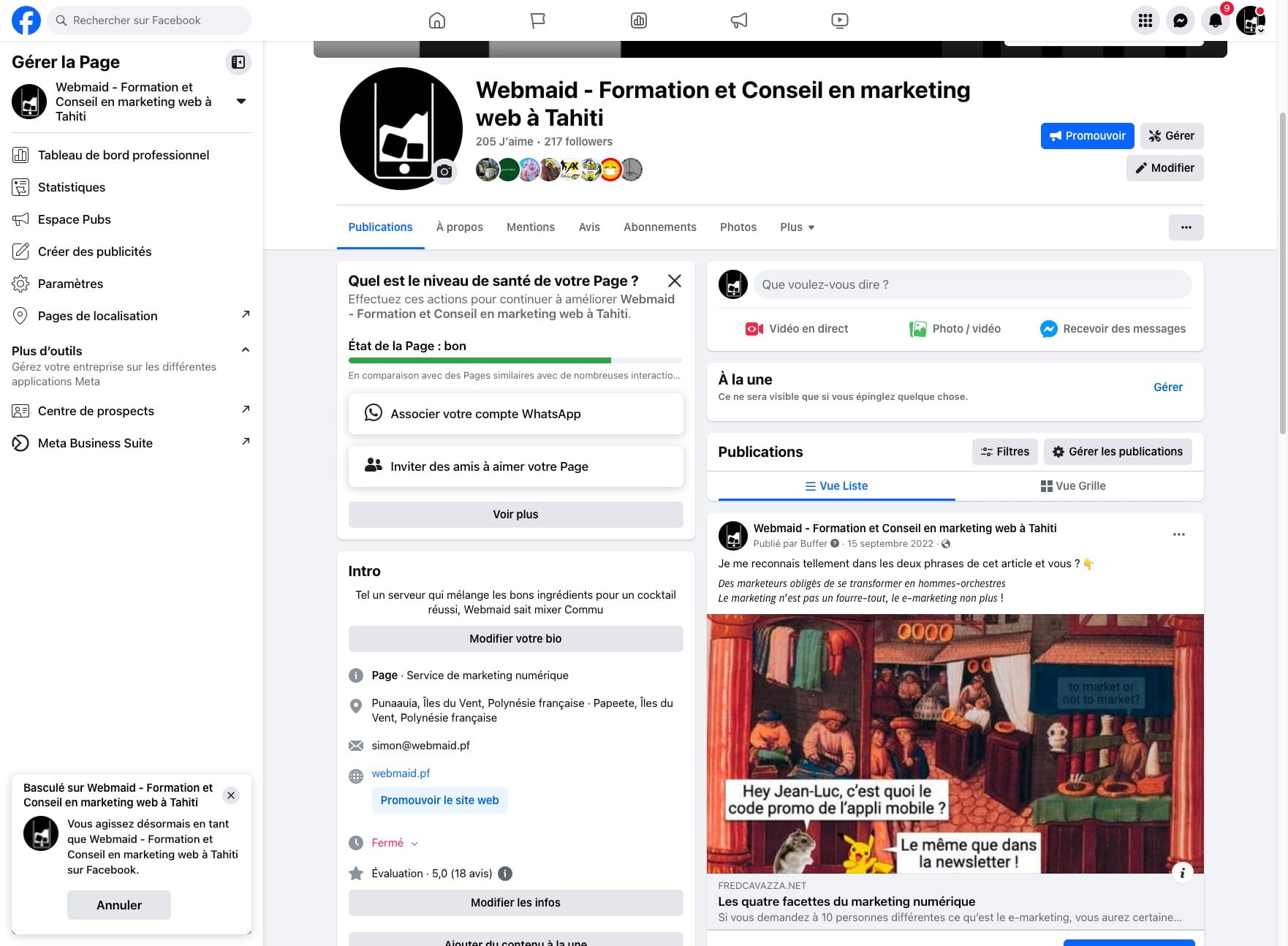 Cliquer à nouveau sur l'image de profil.