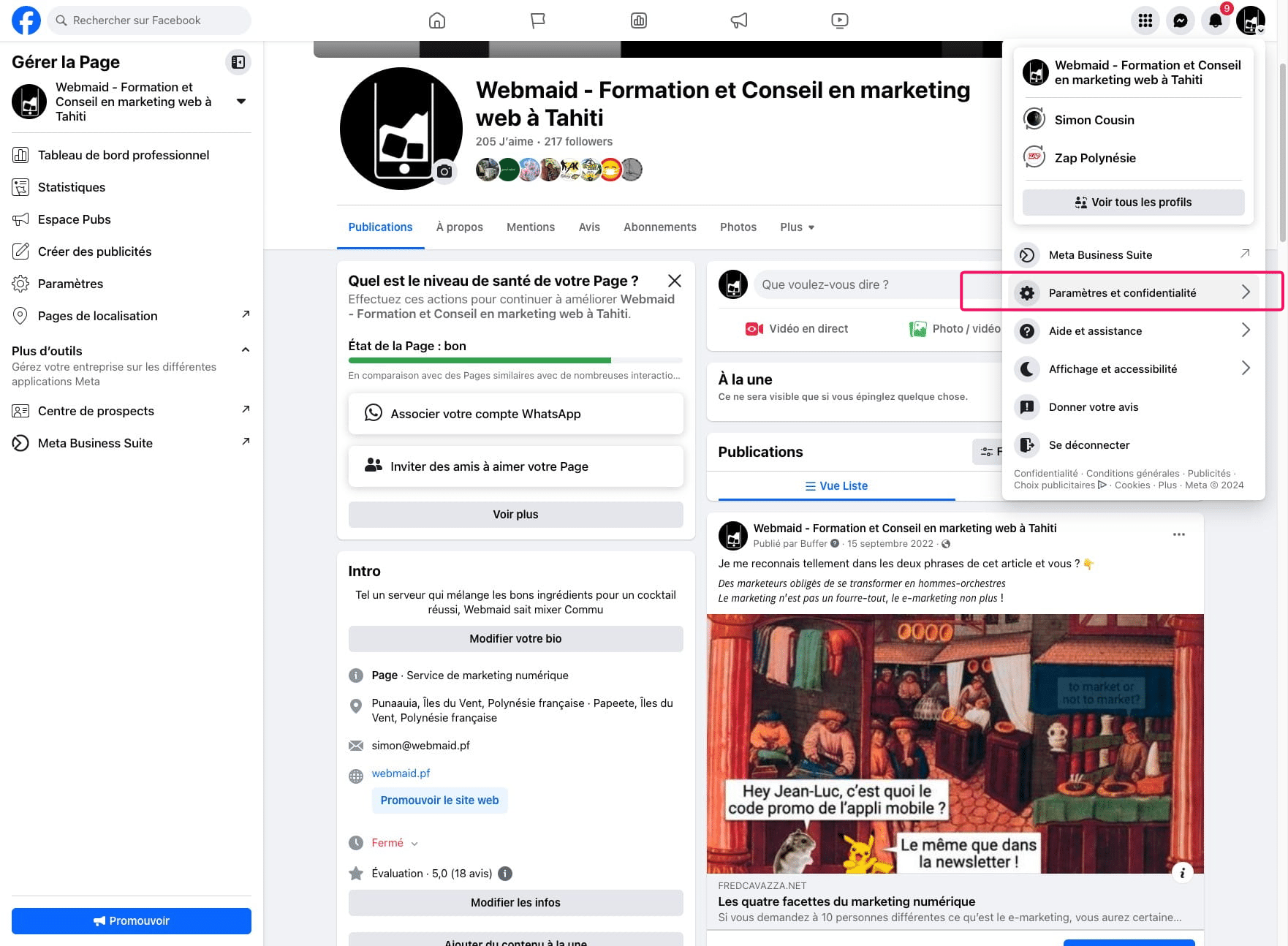 Cliquer sur "Paramètres et confidentialité"