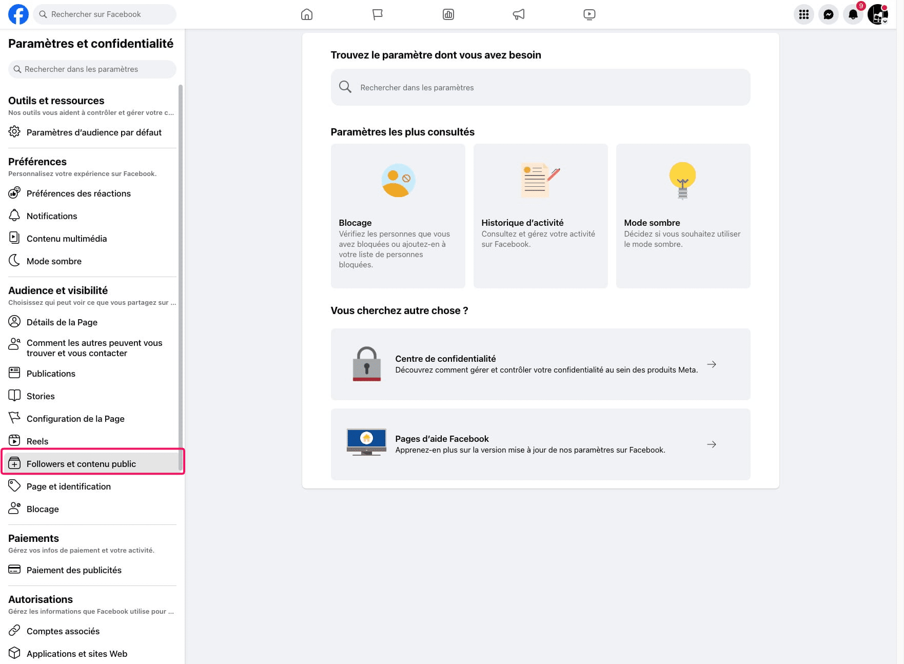 Cliquer sur "Followers et contenu public"