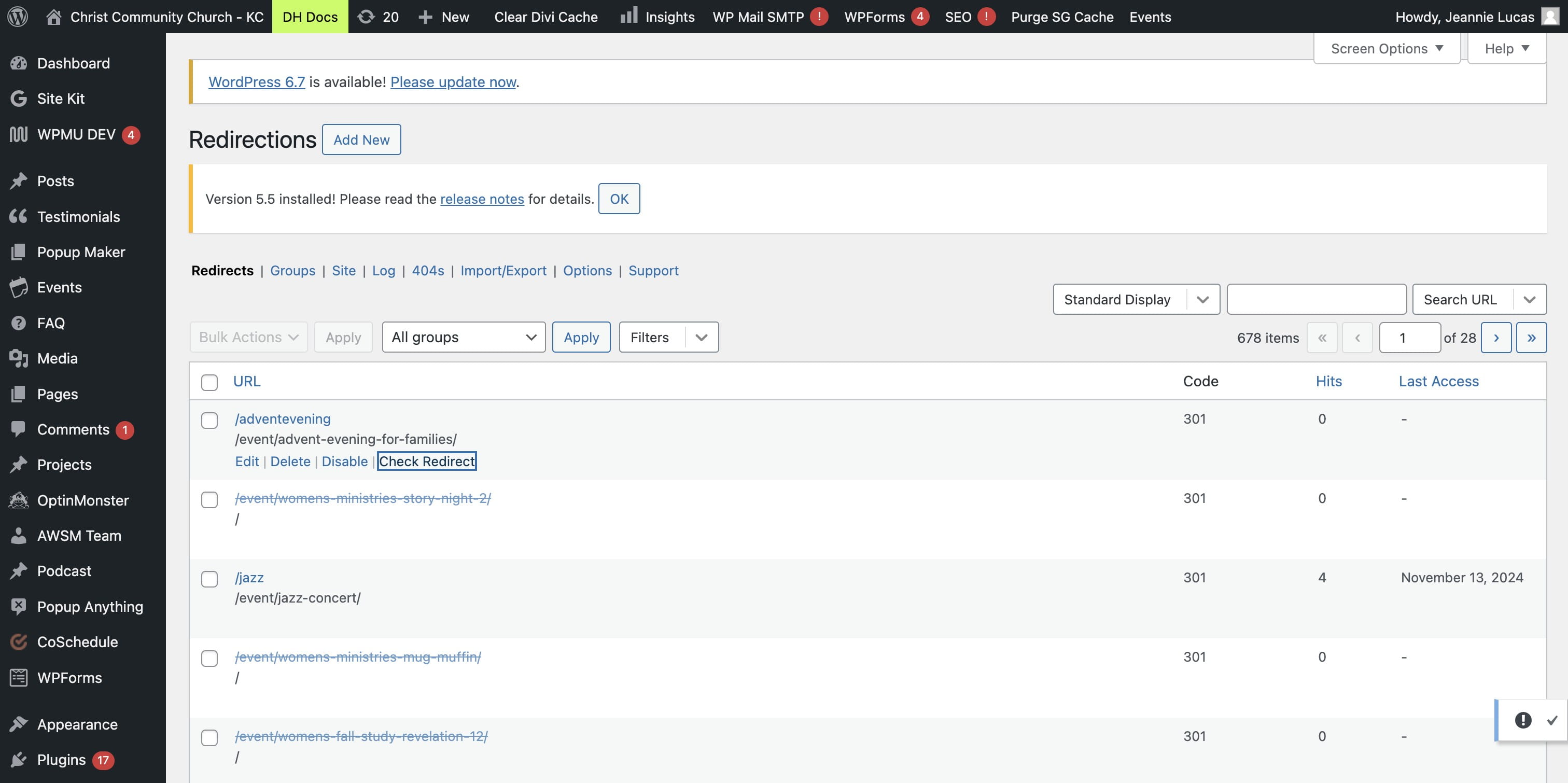 SCROLL to the top of the list and click on "Check Redirect"