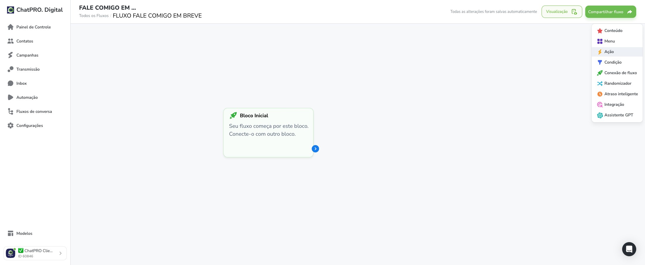 Click on "Ação"
