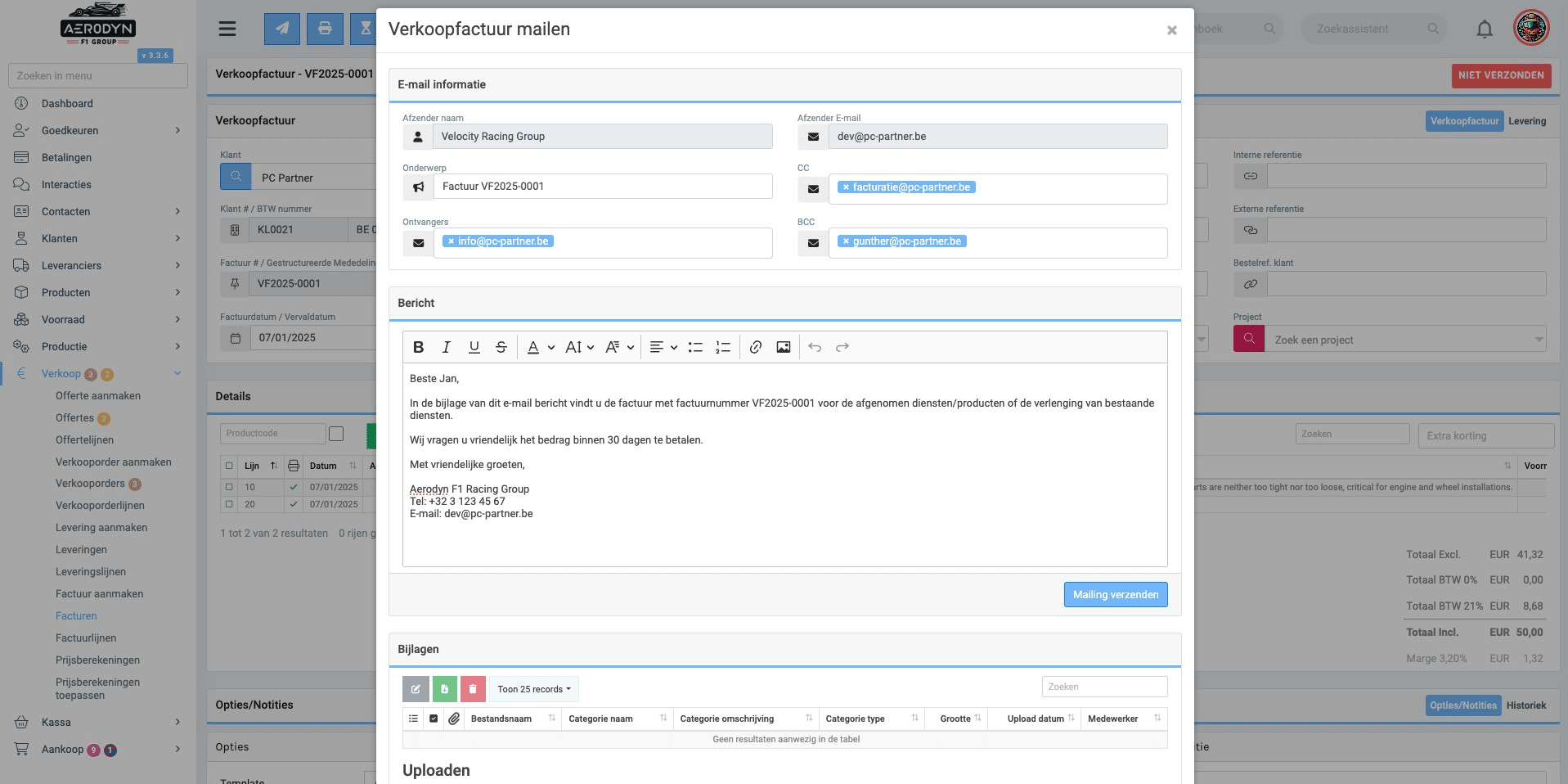 Controleer je bericht en klik daarna op "Mailing verzenden" 🚀