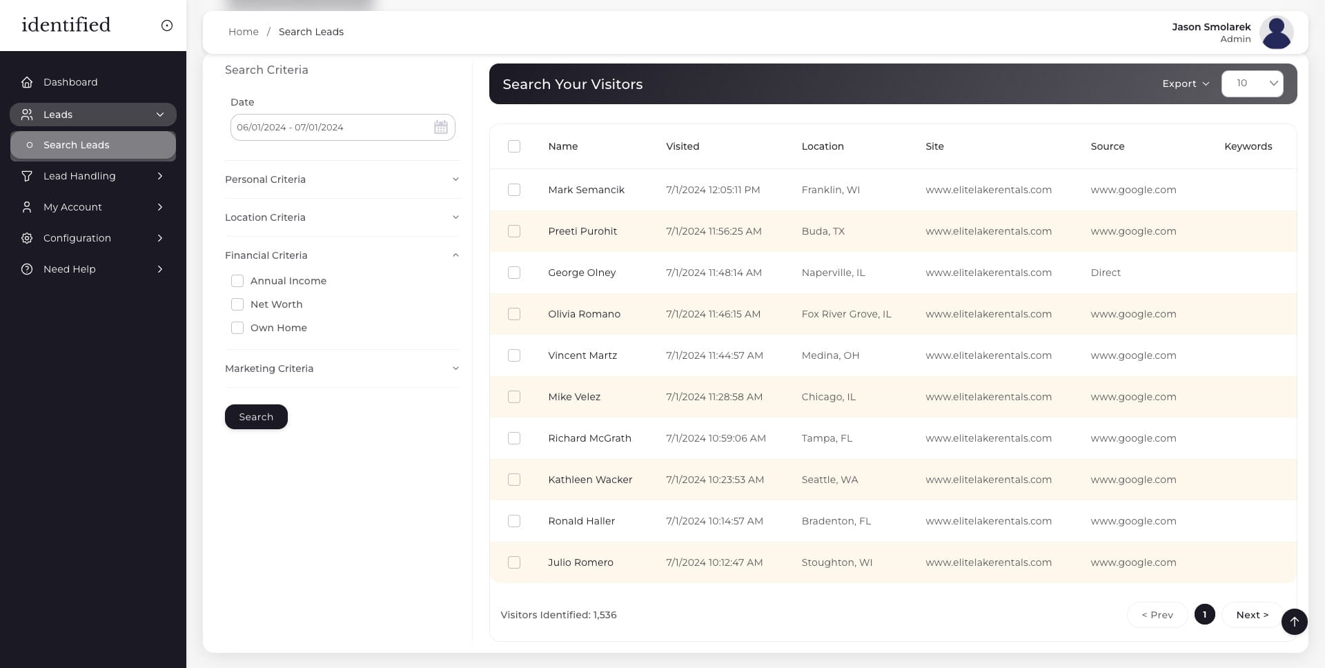 Click "Financial Criteria" to further filter