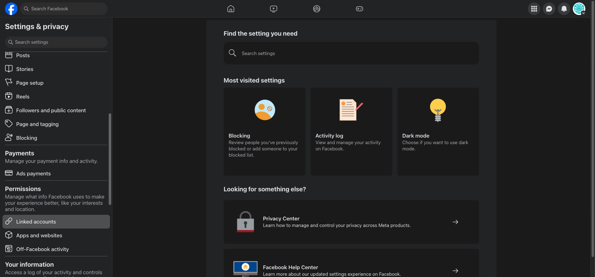 On the left navigation menu, click "Linked accounts"