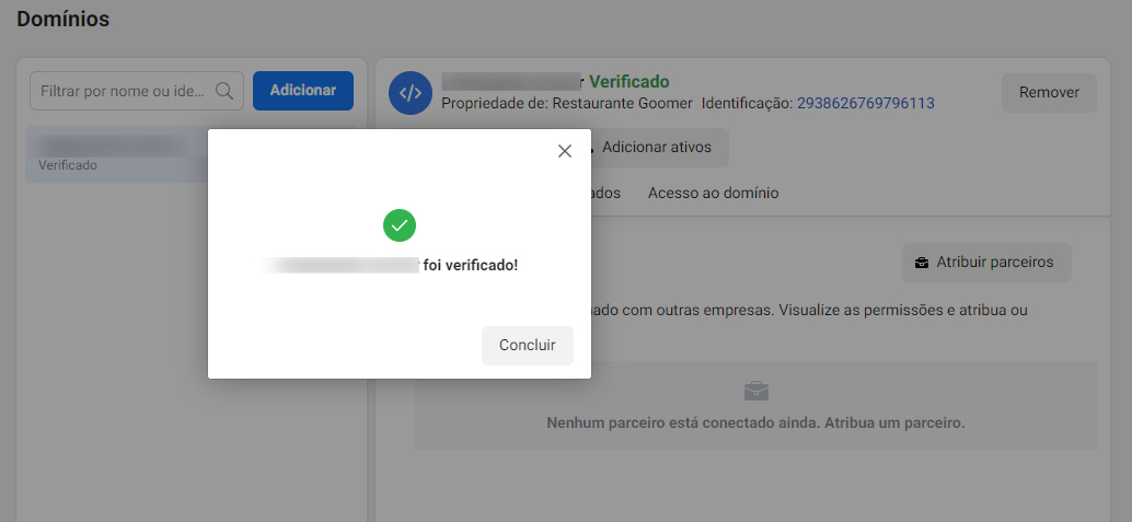 Assim que a mensagem abaixo aparecer, seu domínio já estará verificado.