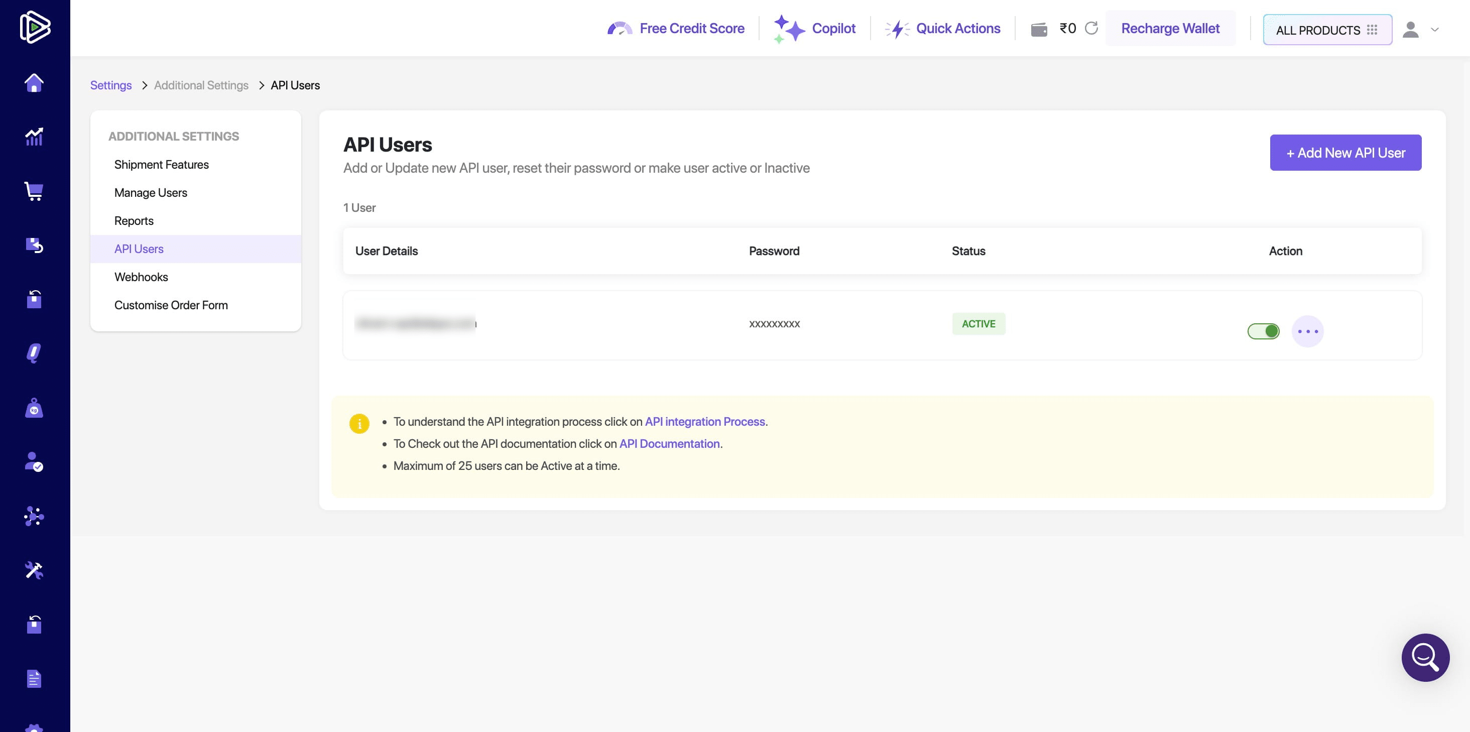 **Password:** This field displays a masked password.
Please note: Shiprocket will send the password to the provided email address. You must then forward this password to **prince@alippo.com.**
