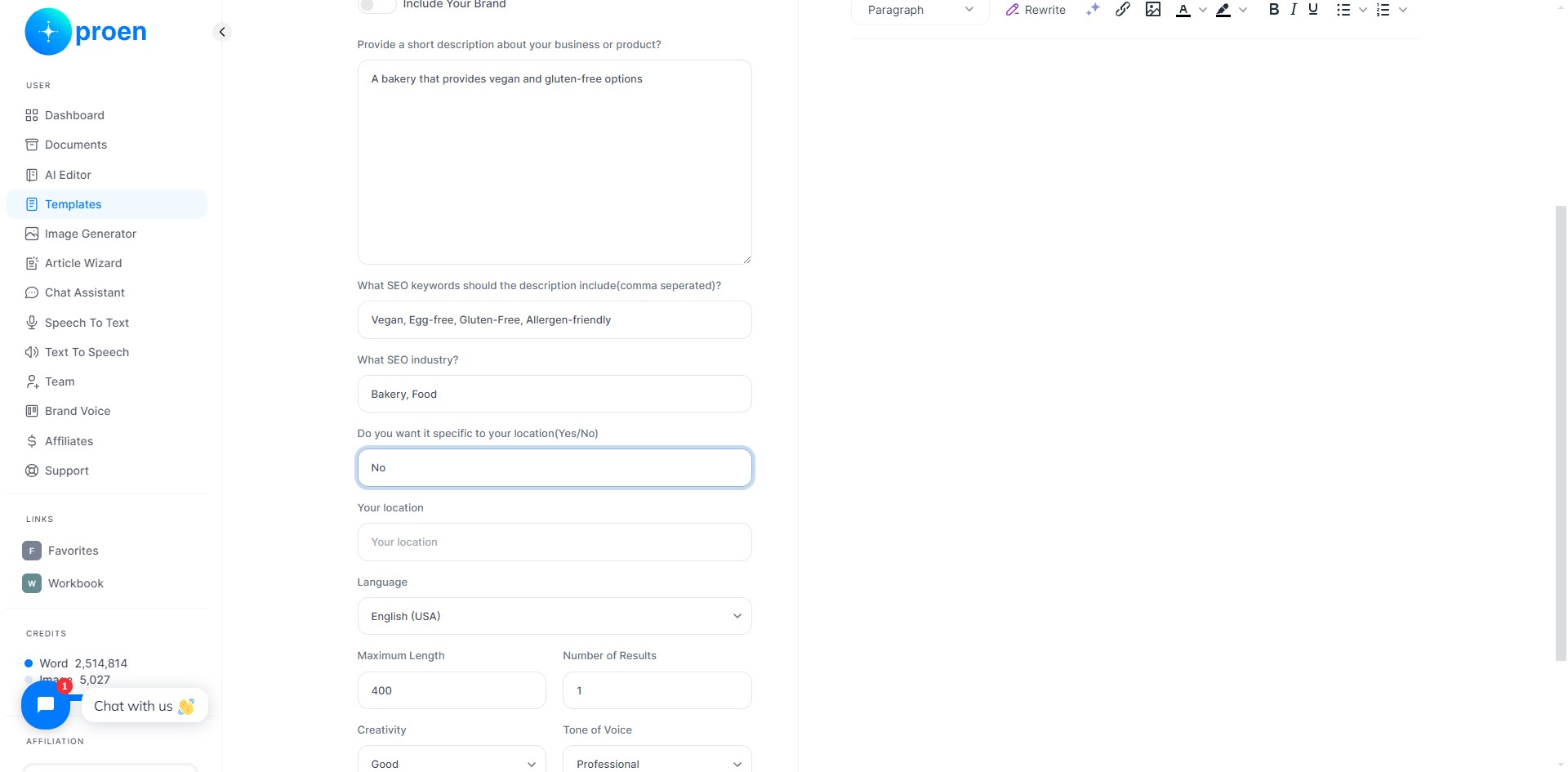 If you answered 'Yes' for the previous prompt, enter the location you want the SEO to focus on, otherwise type in "N/A"