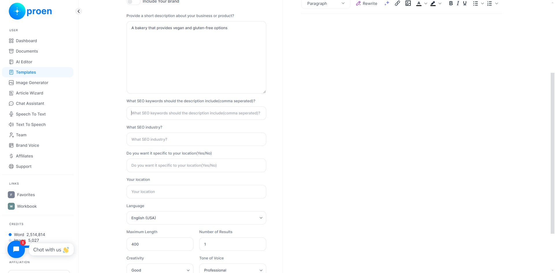 Enter keywords the SEO description should contain