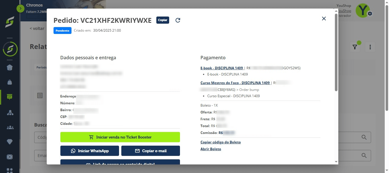 Clique em "Iniciar venda no Ticket Booster" 