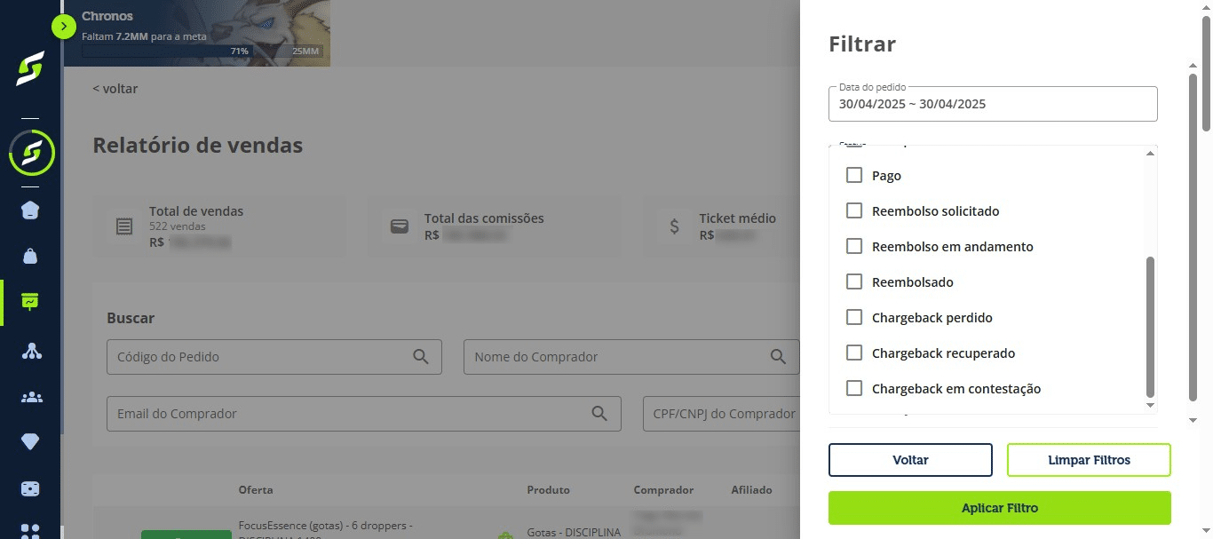 E clique em "Aplicar Filtro"