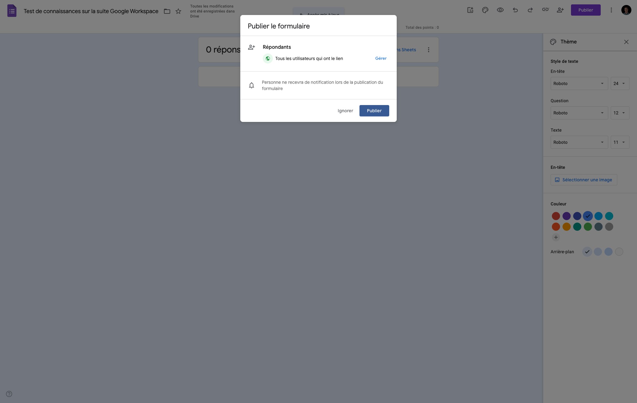 Cliquer sur "Publier"