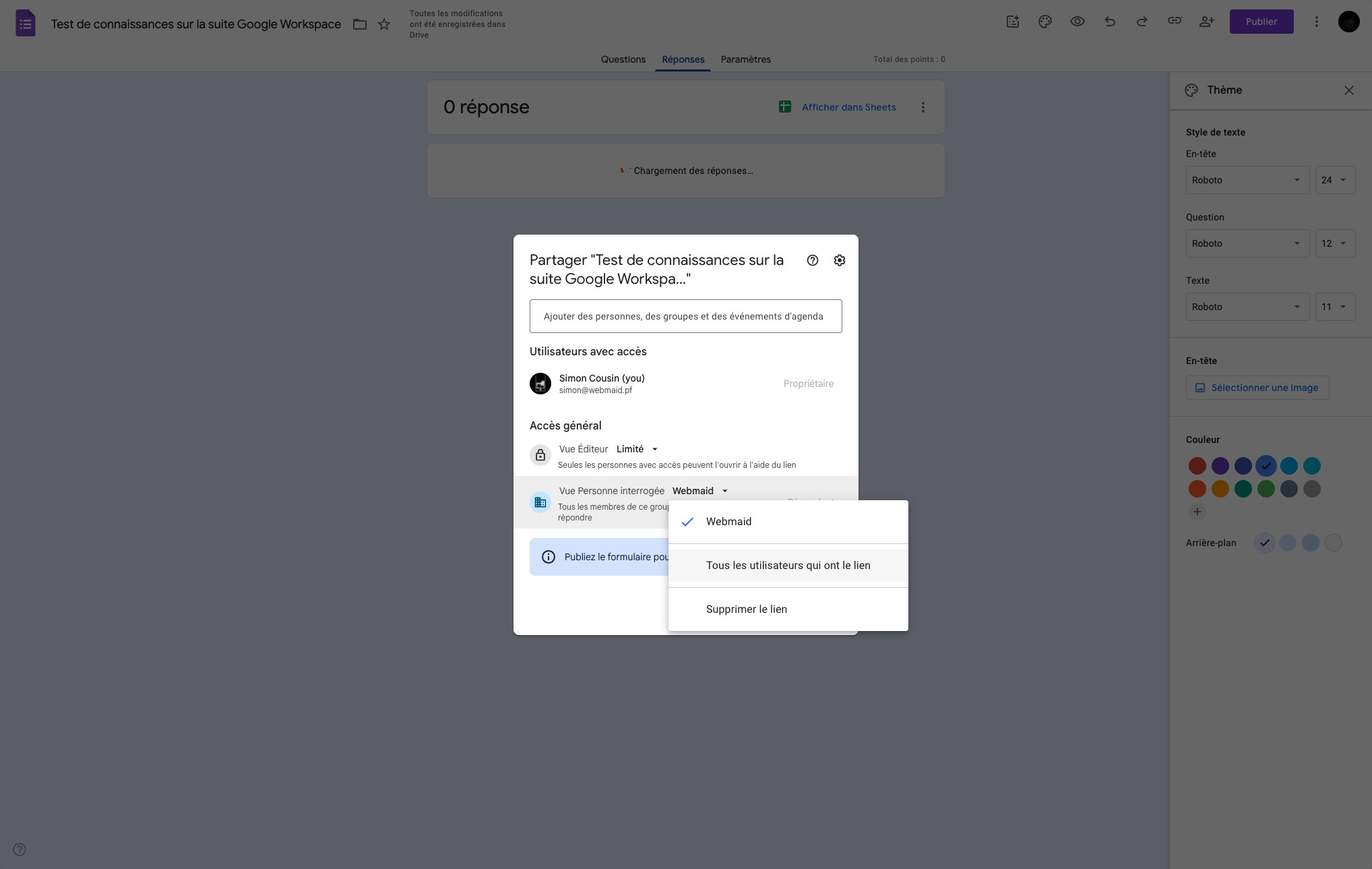 Cliquer sur "Tous les utilisateurs qui ont le lien"