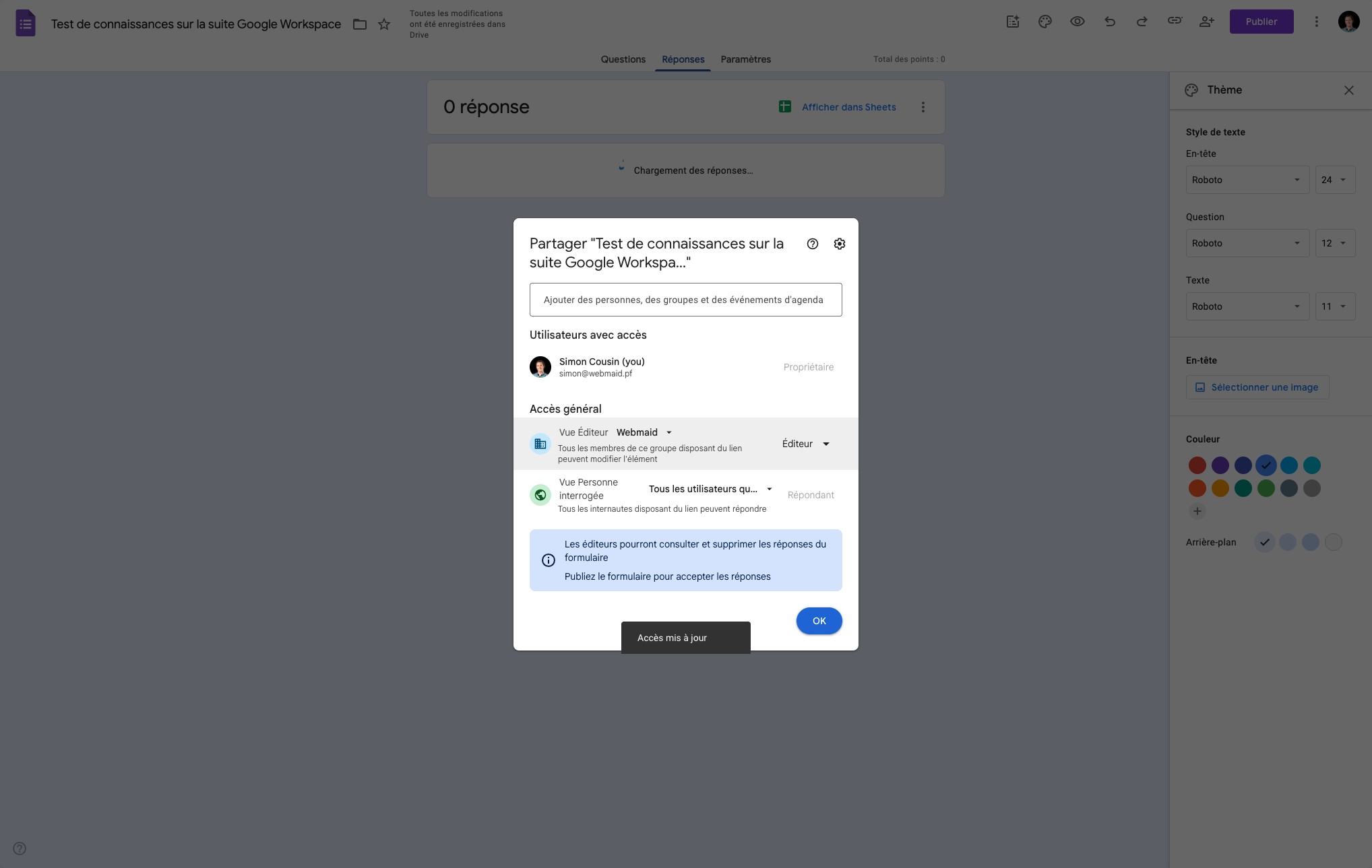Valider en cliquant sur OK