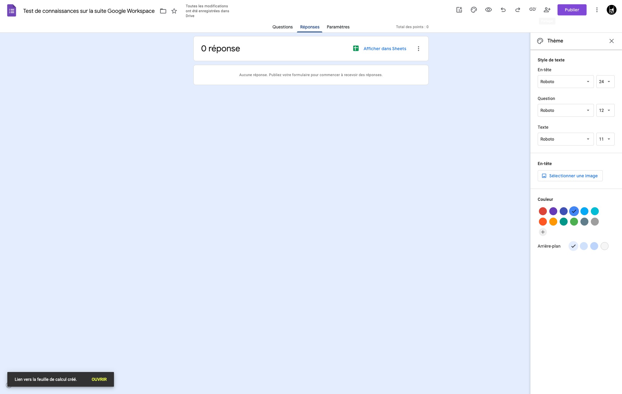 Pour rendre votre formulaire accessible, cliquer sur "Publier"