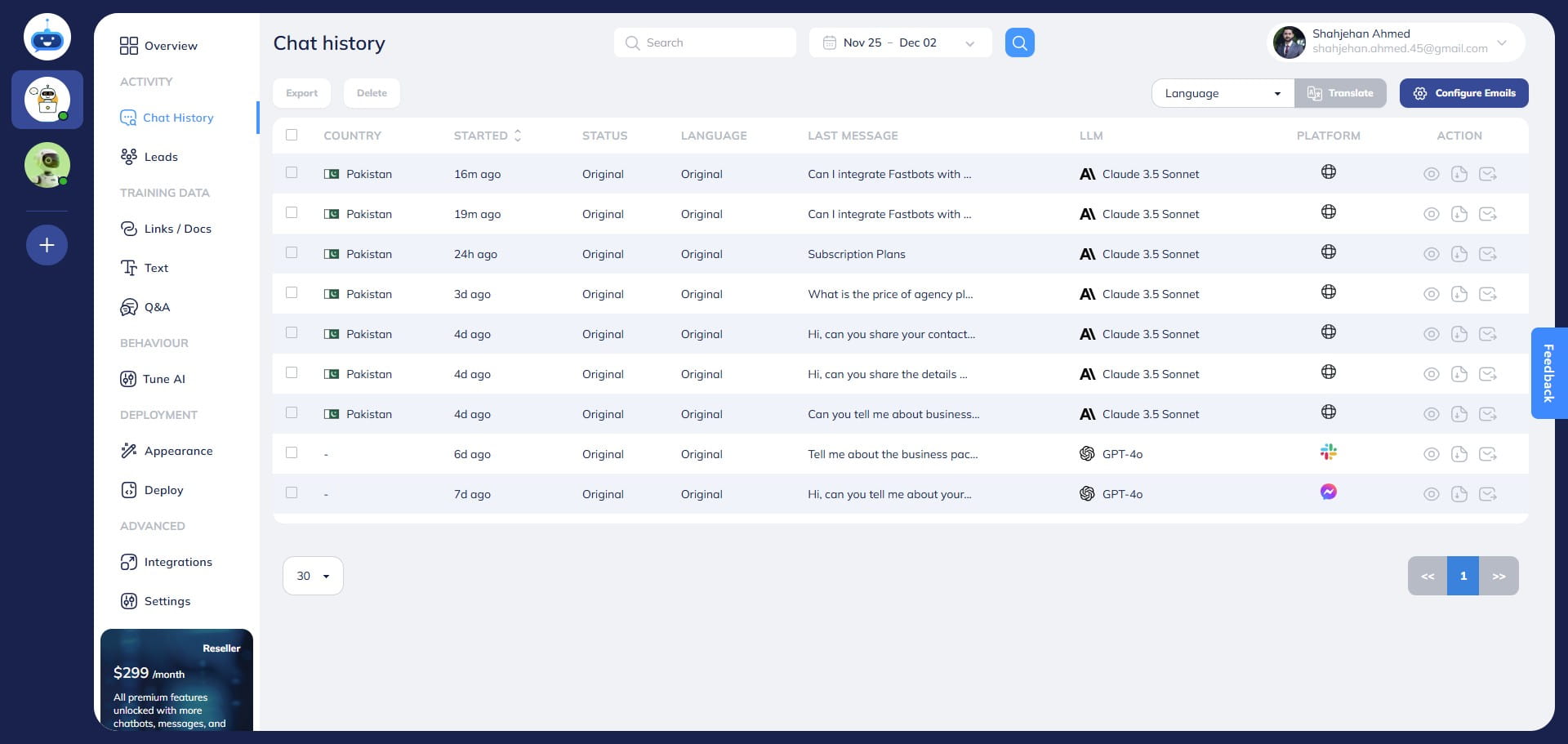 Click on the "Configure Emails" button.