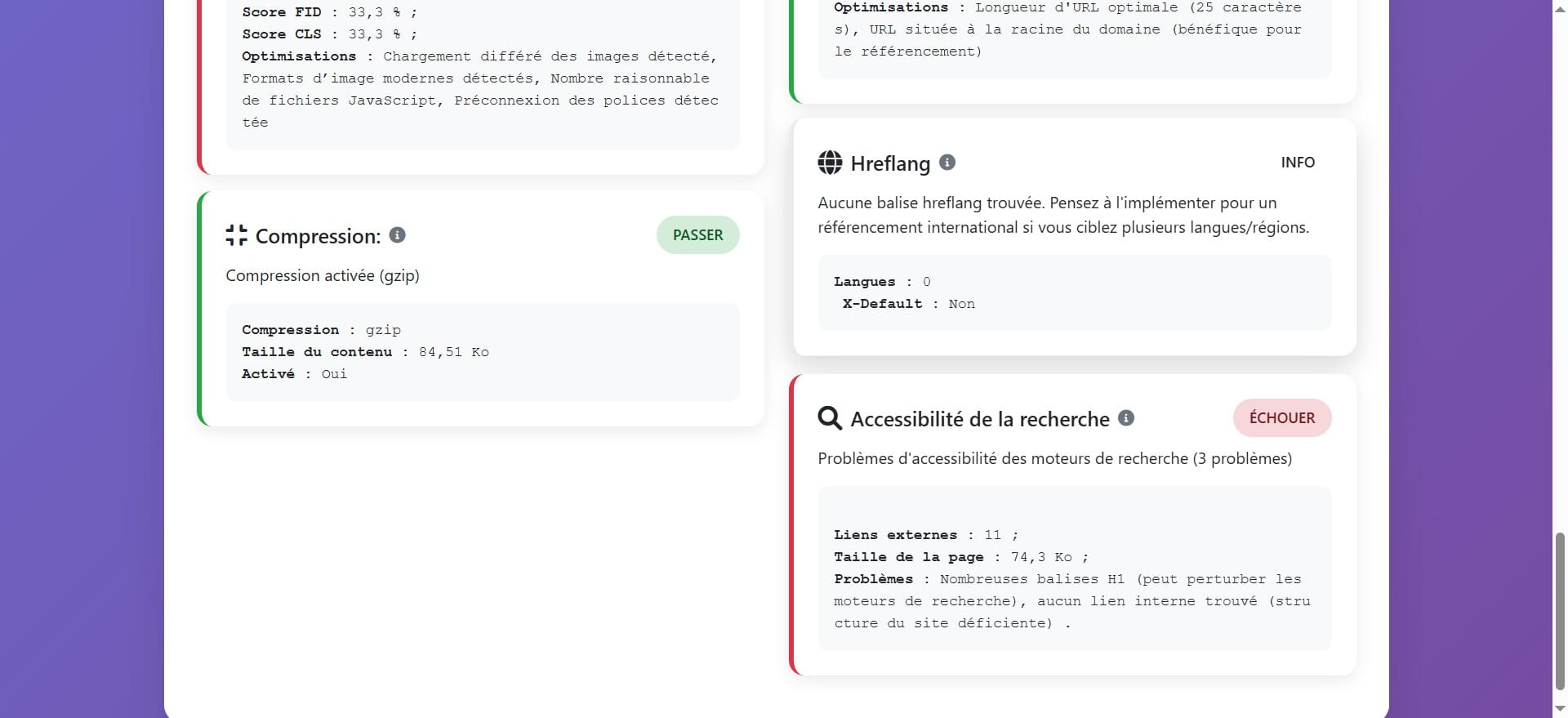 Cette rubriaue informe qu'aucune balise hreflang n'a été trouvée. Cela peut être problématique si le site cible plusieurs langues ou régions, car cela peut entraîner des erreurs de contenu ou de référencement.
Le hreflang est une balise utilisée pour spécifier les versions linguistiques d'un site web, afin que les moteurs de recherche comme Google puissent afficher la version appropriée selon la langue ou la région de l'utilisateur.