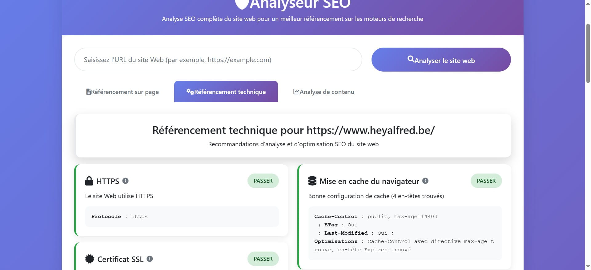 Le référencement technique ou SEO technique fait partie des pratiques d'optimisation d'un site web afin qu'il soit mieux compris et mieux indexé par les moteurs de recherches. L'outil donne les recommandations technique d'optimisation SEO du site web.