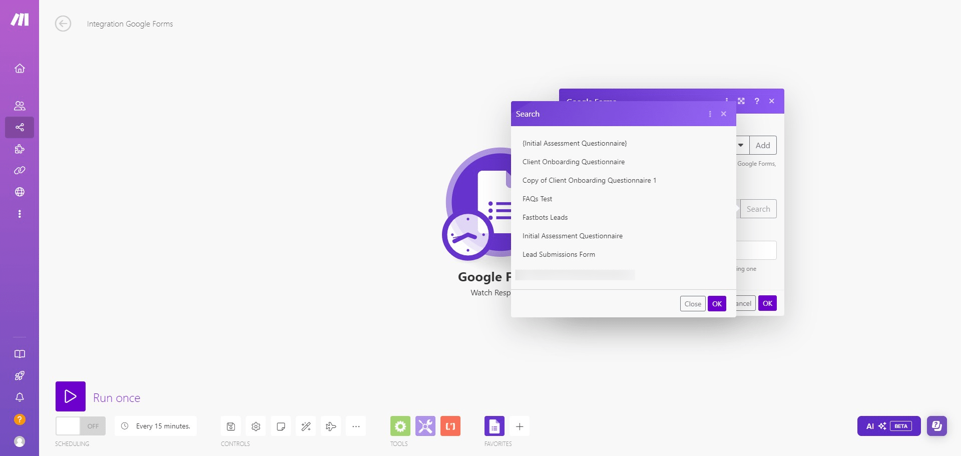 Select the Google Form from the list.