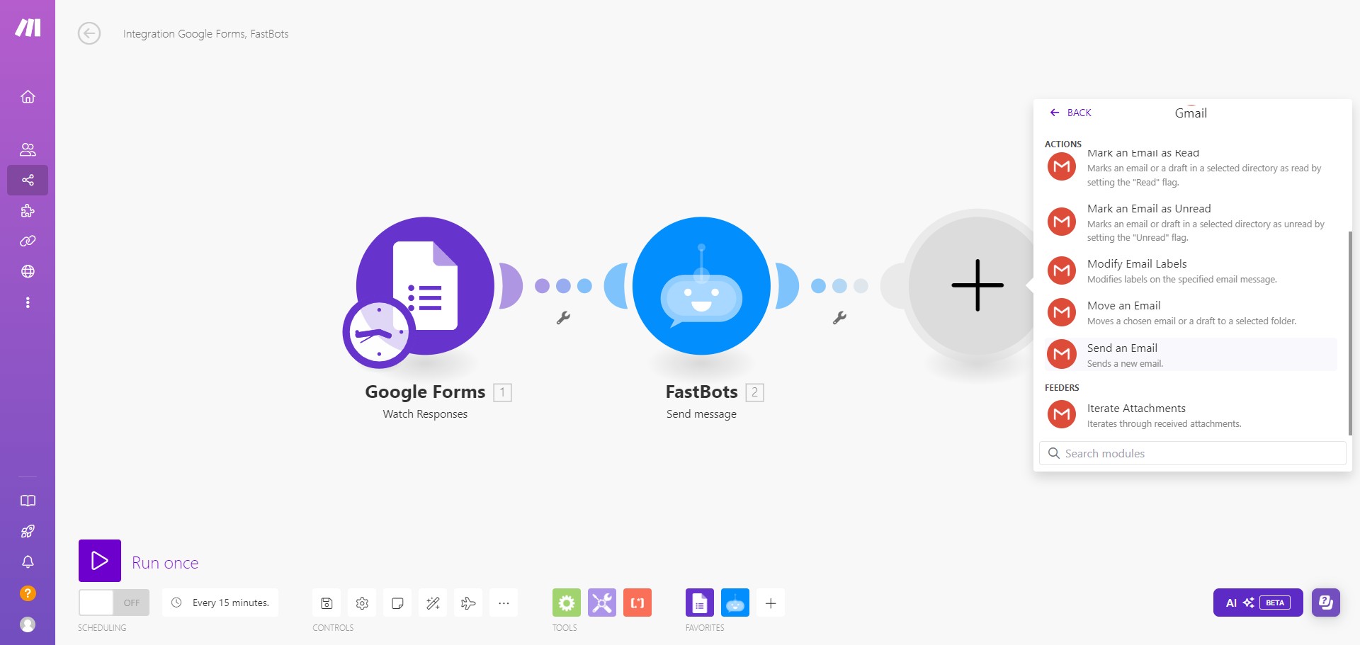 Select the operation that you want the Gmail to perform. In this tutorial, we will select "Send an Email"