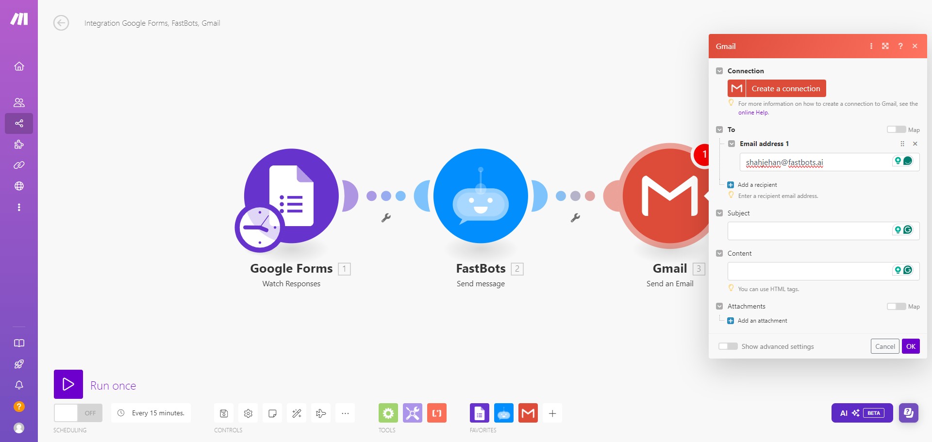 Add the email address where you want to send the message. 