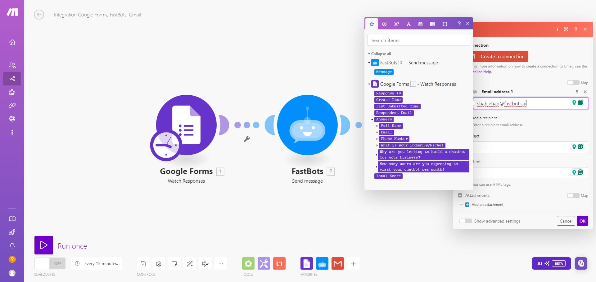 Add the content of the email. Click on the "Content" and select the "Message" option. 