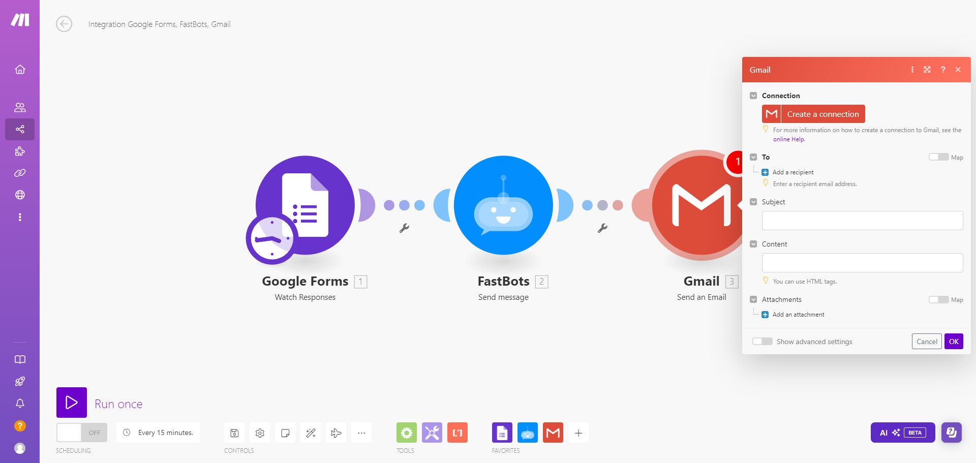Connect your Gmail account by clicking on "Create a connection"