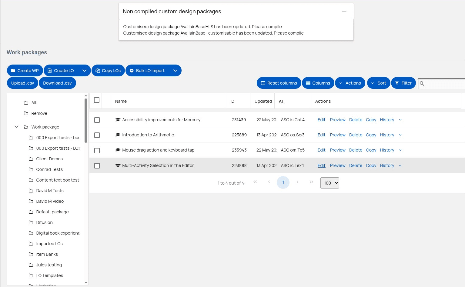 Select your destination LO from the work packages list.