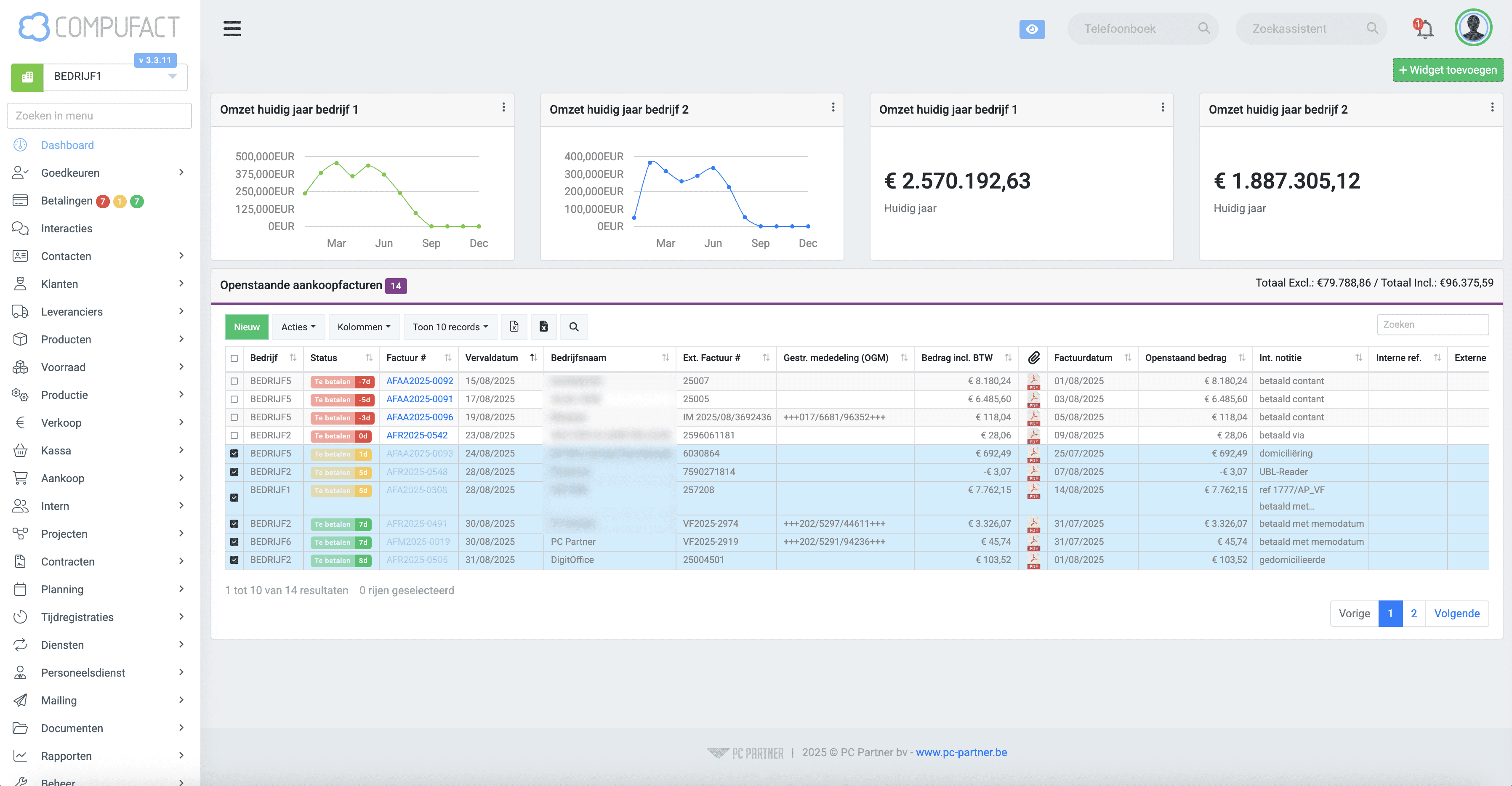 1. Open het **dashboard** en selecteer de facturen die je wil betalen.