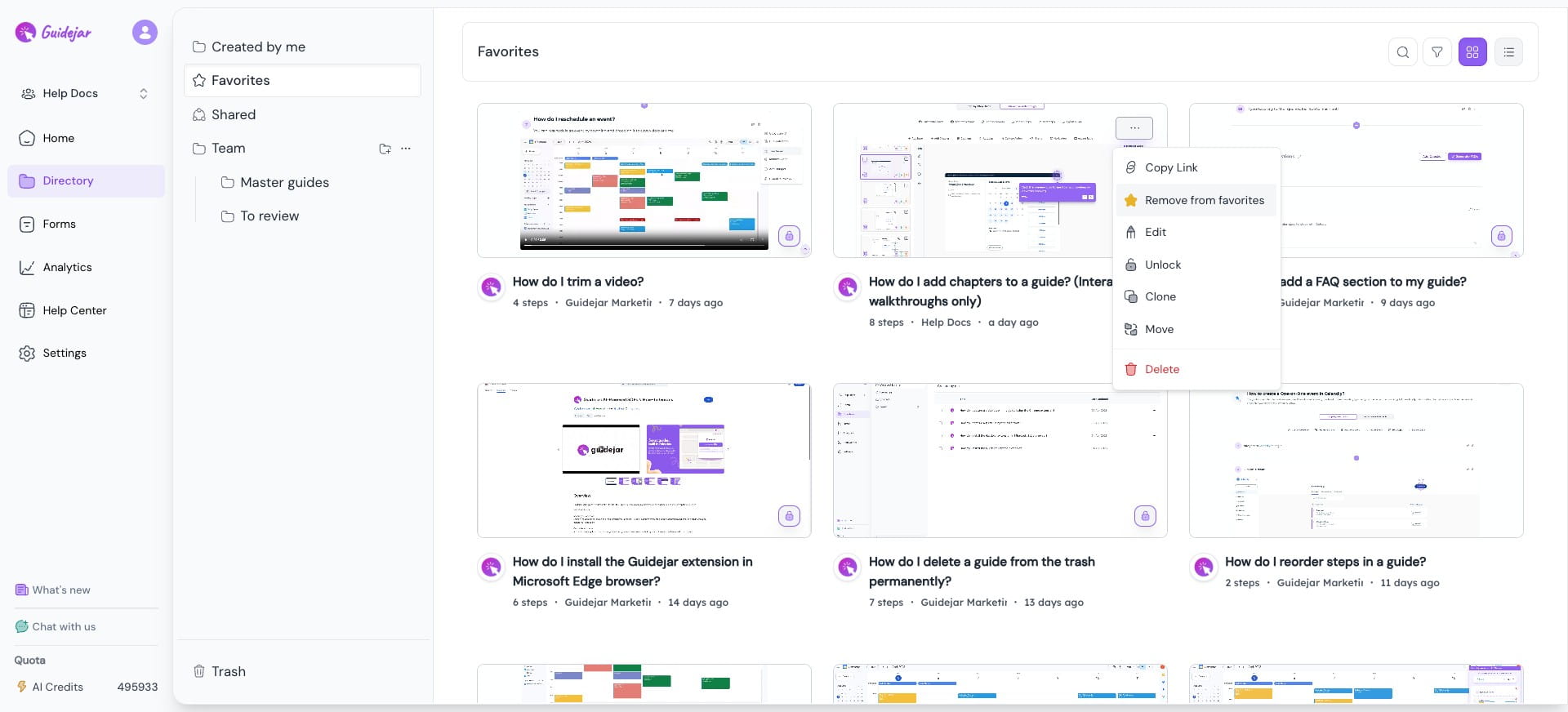 To remove a guide from favorites, click the **More** icon on the guide & click on **“Remove from Favorites”**