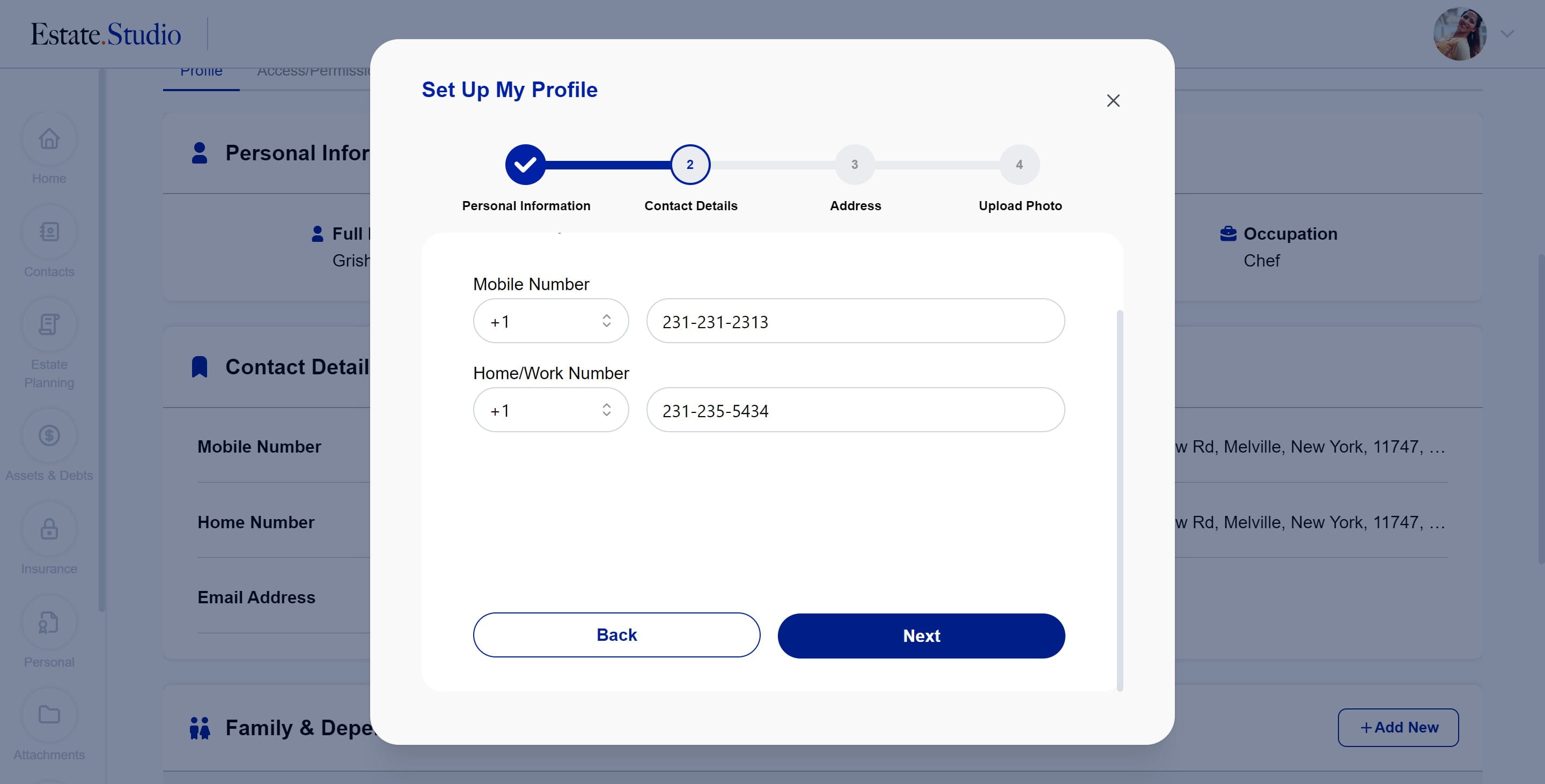 If you need to make changes to the contact numbers, enter the new information and click "Next"