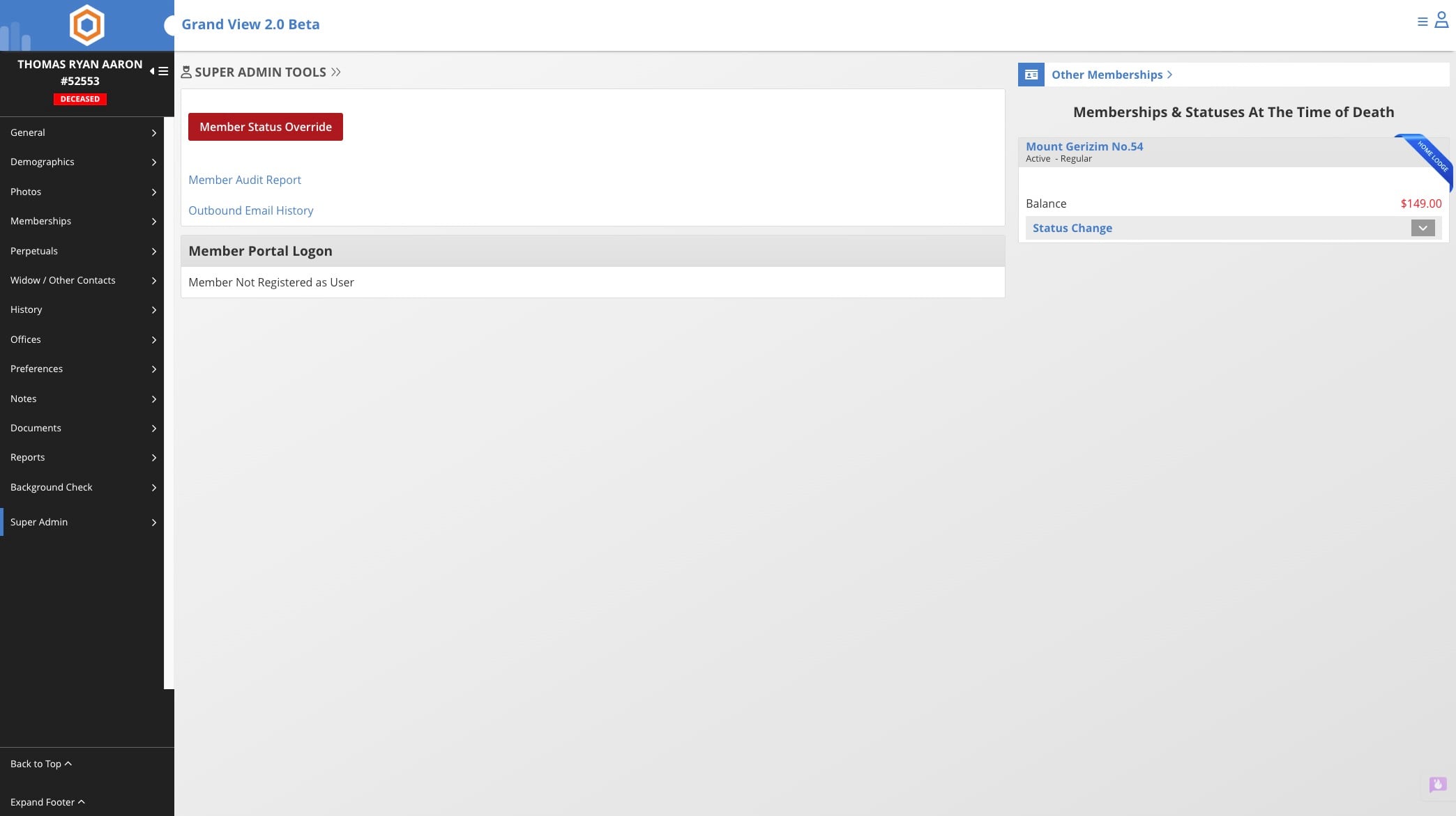 Click on "Member Status Override"