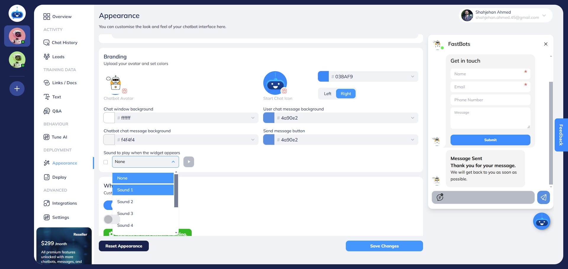 You can choose a sound from the drop-down menu.