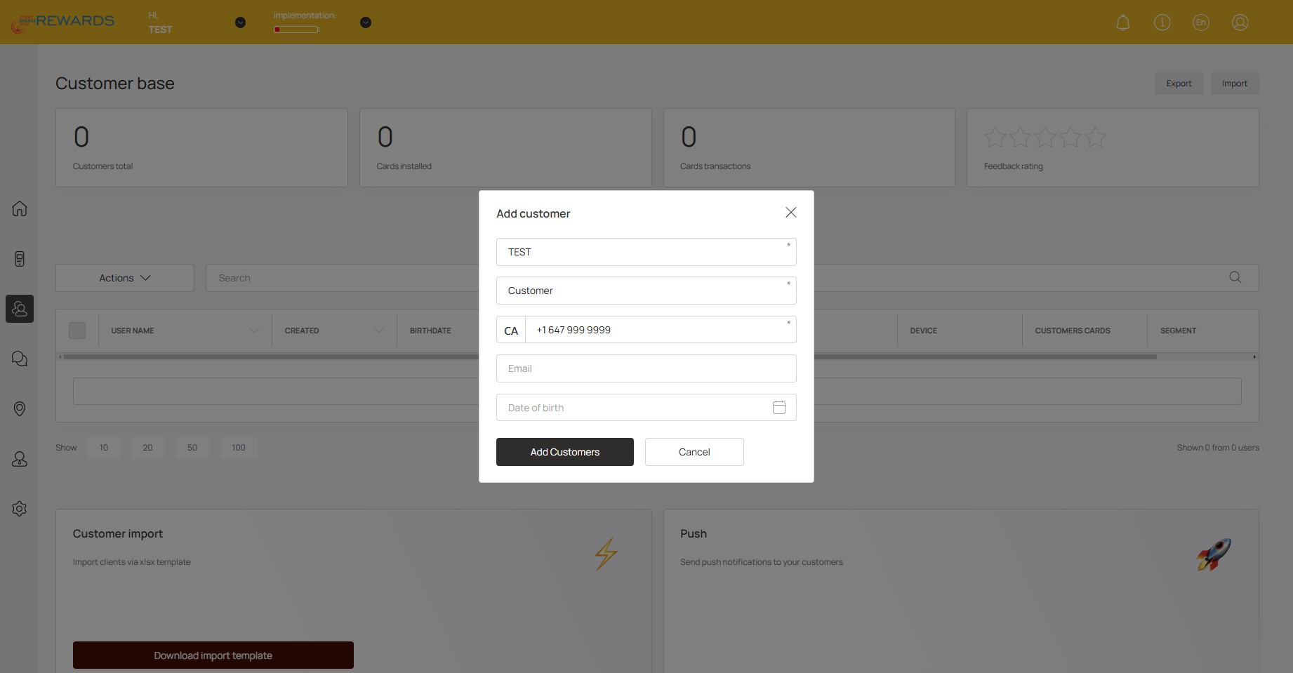 Click on "Add Customers"